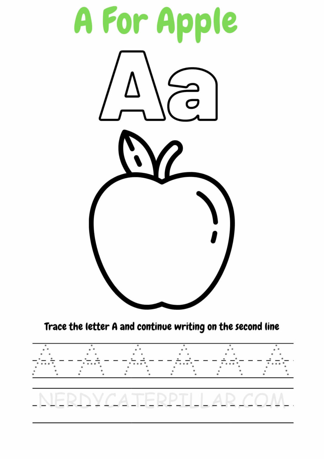 A For Apple Worksheet For Kids Nerdy Caterpillar